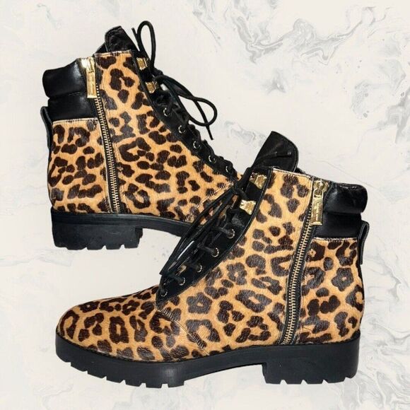 Michael Kors Rosario Cheetah-Print Fur Zip Lace Up Combat Boot Womens Size 11M - Picture 5 of 8